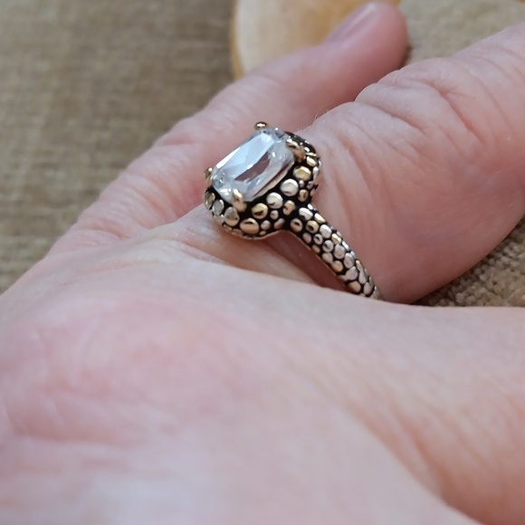 Rhinestone Pebbled Gold and Silver Textured Silver Ring - Picture 7 of 10